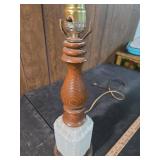 Mid-Century Milk Glass and Wood Table Lamp