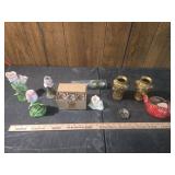 Decorative Ceramics Collection - Pink Tulips, Glass Vials, and Red Bird candle holders