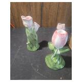 Decorative Ceramics Collection - Pink Tulips, Glass Vials, and Red Bird candle holders