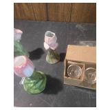Decorative Ceramics Collection - Pink Tulips, Glass Vials, and Red Bird candle holders