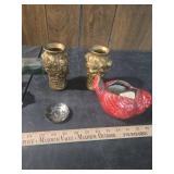 Decorative Ceramics Collection - Pink Tulips, Glass Vials, and Red Bird candle holders