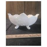 Milk Glass Footed Bowl with Floral Design