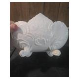 Milk Glass Footed Bowl with Floral Design