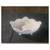 Milk Glass Footed Bowl with Floral Design