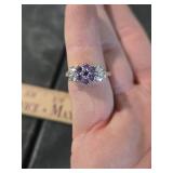 925 Sterling Silver Amethyst and Crystal Cluster Ring