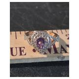 925 Sterling Silver Amethyst and Crystal Cluster Ring