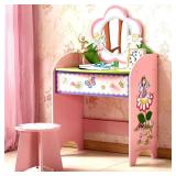 FACTORY SEALED - lukazoo Kids Vanity Set with Mirror and Stool, Beauty Makeup Vanity Table with Large Drawer and Chair Set for Toddlers and Kids, Wooden Girls Makeup Dressing Table
