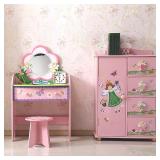 FACTORY SEALED - lukazoo Kids Vanity Set with Mirror and Stool, Beauty Makeup Vanity Table with Large Drawer and Chair Set for Toddlers and Kids, Wooden Girls Makeup Dressing Table