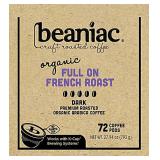 beaniac Organic Full On French Roast, Dark Roast, Single Serve Compostable K Cup Coffee Pods, Organic Arabica Coffee, Keurig Brewer Compatible, 72 Count