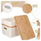 FACTORY SEALED - Suzile 6 Packs Plastic Storage Bins with Bamboo Lids Christmas Stackable Storage Containers for Xmas Decoration Ornaments Document Paper Organizing, with Labels and Marker(Medium Larg