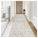 APPEARS NEW - KUTA 3x10 Beige Boho Hallway Runner Rug, Moroccan Washable Kitchen Rugs Non Slip, Ultra Soft Print Distressed Geometric Entry Runner Low-Pile Throw Carpet for Bedroom Nursery Dorm Decor