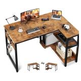 APPEARS NEW - Casaottima L Shaped Computer Desk, 40 Inch Small Corner Desk with Storage Shelves & PC Stand, Reversible Gaming Desk for Bedroom, Modern Writing Study Table for Home Office, Vintage