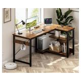 APPEARS NEW - Casaottima L Shaped Computer Desk, 40 Inch Small Corner Desk with Storage Shelves & PC Stand, Reversible Gaming Desk for Bedroom, Modern Writing Study Table for Home Office, Vintage