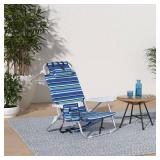 Yestomo Beach Chairs for Adults Heavy Duty, Compact Portable Lay Flat Folding Chair with Backpack Straps and Large Cooler Pouch, Support to 350LBS (Stripes_Blue&Cyan)