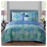APPEARS NEW - VCNY Home - King Quilt Set, Reversible Paisley Floral Bedding with Matching Shams and Pillows (Harmony Blue, King)