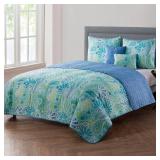APPEARS NEW - VCNY Home - King Quilt Set, Reversible Paisley Floral Bedding with Matching Shams and Pillows (Harmony Blue, King)