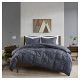 APPEARS NEW - Masie King/California King 3pc Elastic Embroidered Comforter Set Navy: Ink+Ivy, Hypoallergenic, 200 Thread Count, Cotton