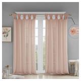 APPEARS NEW - Madison Park Rosette Floral Embellished Cuff Tab Top Solid Single Window Treatments Curtain Panel Drape for Bedroom Living Room and Dorm, 50x84", Blush