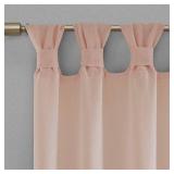 APPEARS NEW - Madison Park Rosette Floral Embellished Cuff Tab Top Solid Single Window Treatments Curtain Panel Drape for Bedroom Living Room and Dorm, 50x84", Blush