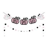 Pink Ghost One Banner Pumpkin One Banner, Halloween Ghost One Birthday Banner for Pink Ghost Halloween 1st Birthday Party Decorations