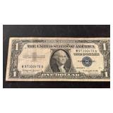 Silver Certificate One Dollar Note series 1957 B blue seal Serial number W97306478A