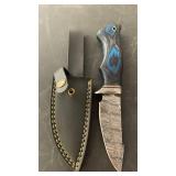 Handcrafted Damascus Steel Knife with sheath approx 9.5 inches