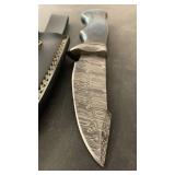 Handcrafted Damascus Steel Knife with sheath approx 9.5 inches