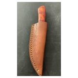 Handcrafted Damascus Steel Knife full tang with Custom Leather Sheath approx 8 inches