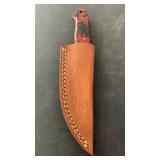 Handcrafted Damascus Steel Hunting Knife full tang with leather sheath approx 8.5 inches