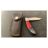 Handcrafted D2 folding Knife with Leather Sheath approx 6 inches when open