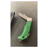 Handcrafted Damascus Steel folding Knife with sheath approx 6.5 inches when open