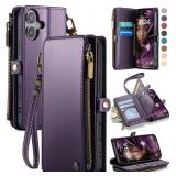 Defencase Compatible with iPhone 16 Case Wallet with RFID Blocking Card Holder for Women and Men, Fashion PU Leather Magnetic Snap Flip Zipper Strap Wallet Phone Case for iPhone 16 6.1\", Purple DP60