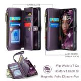 Defencase Compatible with iPhone 16 Case Wallet with RFID Blocking Card Holder for Women and Men, Fashion PU Leather Magnetic Snap Flip Zipper Strap Wallet Phone Case for iPhone 16 6.1\", Purple DP60