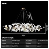 Retails for $896! 59 Inch White Rectangle Chandelier Gold Ceramic Ginkgo Leaf Chandeliers Brass Large Chandelier Modern Hanging Lights Fixture for Living Room Dining Room Kitchen Island,10-Light