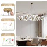 Retails for $896! 59 Inch White Rectangle Chandelier Gold Ceramic Ginkgo Leaf Chandeliers Brass Large Chandelier Modern Hanging Lights Fixture for Living Room Dining Room Kitchen Island,10-Light