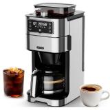 Retails for $200! Drip Coffee Maker with Built-in Grinder, 10-Cup Coffee Machine with 24-Hour Delay Timer, Touch Screen, Self-Cleaning, Reusable Filter, 1.5L Removable Water Tank, Warming Plate, Silve