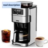 Retails for $200! Drip Coffee Maker with Built-in Grinder, 10-Cup Coffee Machine with 24-Hour Delay Timer, Touch Screen, Self-Cleaning, Reusable Filter, 1.5L Removable Water Tank, Warming Plate, Silve