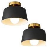 Bwxcie Modern Semi Flush Mount Ceiling Light 2 Pack, Metal Ceiling Light Fixture,E26 Ceramic Lamp Head, Black and Gold Ceiling Lamp for Hallway Kitchen Entryway Bedroom Laundry Room (10Inch) - Retail: