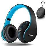 ZIHNIC Bluetooth Headphones Over-Ear, Foldable Wireless and Wired Stereo Headset Micro SD/TF, FM for Cell Phone, PC,Soft Earmuffs &Light Weight for Prolonged Wearing (Black/Blue) - Retail: $17
