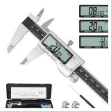 Digital Caliper Measuring Tool, 6 Inch Caliper Tool with Large LCD Screen, Easy Switch from Inch Millimeter Fraction, Stainless Steel Vernier Caliper Digital Micrometer for DIY/Household - Retail: $22