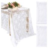 2 Pcs Lace Tablecloth Rectangular 60 x 120 Inch Wedding Rustic Tablecloth Overlay Rose Vintage Embroidered Wedding Reception Party Table Cover Decorations for Bridal Tea Party - Retail: $14