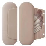 AGIKET Silicone Makeup Brush Holder Travel Cosmetic Bag Soft Portable Cosmetic Face Brushes Holder with Upgrade Anti-Fall Out Magnetic Closure, Large Travel Makeup Brush Case - Walnut