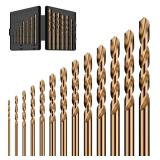 MACXCOIP Cobalt Drill Bit Set, 13Pcs M35 High Speed Steel Jobber Length Drill Bit Kit for Hardened Metal, Stainless Steel, Cast Iron, Wood and Plastic, with Index Storage Case, 1/16-1/4""
