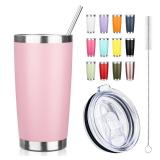 ATIKZHE 20oz Tumbler with Straw and Brush, Stainless Steel Vacuum Insulated tumbler, Double Wall Insulated Coffee Tumbler for Outdoor, Home, Travel, Office (Light Pink,1pcs) - Retail: $9