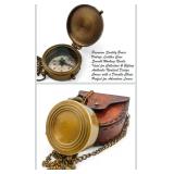 Brass Pocket Compass Hand Made Fully Functional Compass Antique Nautical Replica Item with Leather Case.