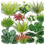 20 Pcs Artificial Plants Outdoor Fake UV Resistant Artificial Flowers Greenery Stems Boston Fern Faux Shrubs Plastic Plants for Garden Porch Planter Window Box Home Decor - Retail: $34