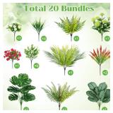 20 Pcs Artificial Plants Outdoor Fake UV Resistant Artificial Flowers Greenery Stems Boston Fern Faux Shrubs Plastic Plants for Garden Porch Planter Window Box Home Decor - Retail: $34