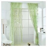 2 Pieces Willow Window Curtain Voile Tulle Room Salix Leaf Sheer Gauze Panel Drapes Green Color for Living Room, Bedroom, Balcony - Retail: $13