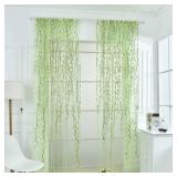 2 Pieces Willow Window Curtain Voile Tulle Room Salix Leaf Sheer Gauze Panel Drapes Green Color for Living Room, Bedroom, Balcony - Retail: $13