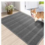 Door Mat Indoor Entrance, Sturdy Front Door Mat Outdoor, Absorbent Muddy Dirt Resist Welcome Door Mats, Non-Slip Backing Entry Mat Doormat for Entryway, Fade and Stain Resistant, 60x36 Inch, Grey